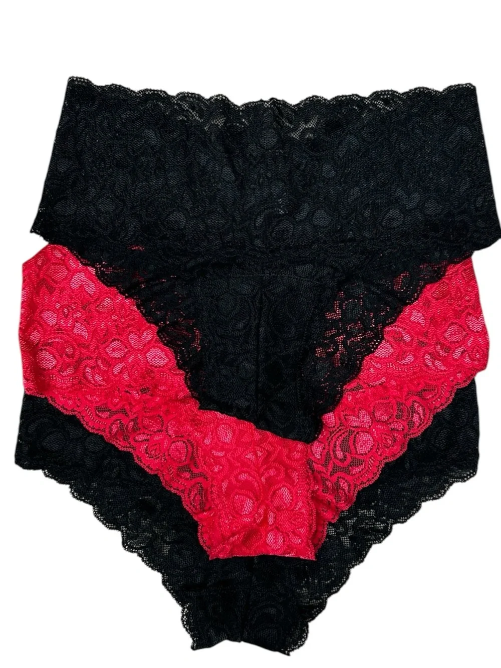 Quince Stretch Lace Cheeky Brief Panty 3 Pack Size Medium Black Pink Lingerie